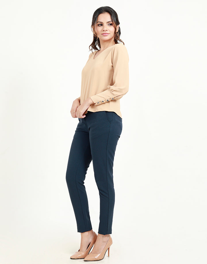 V-Neck Blouse With Bishop Sleeves