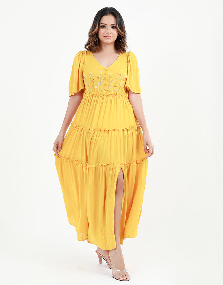 V-Neck Dress with Embroidery