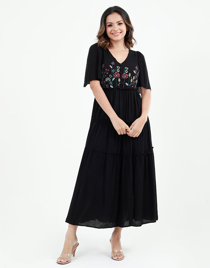 V-Neck Dress with Embroidery