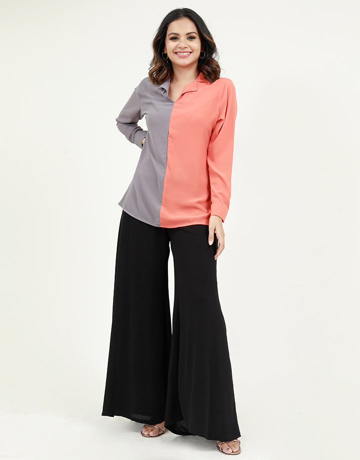 Colour Blocked Blouse with ¾ Sleeves
