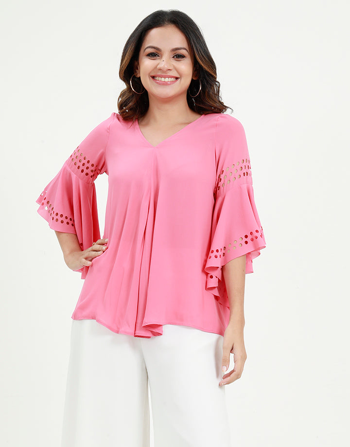 Lacer Cut Blouse with Flounce Sleeves