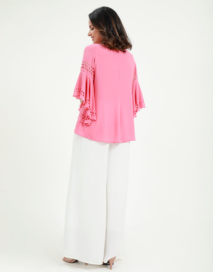 Lacer Cut Blouse with Flounce Sleeves