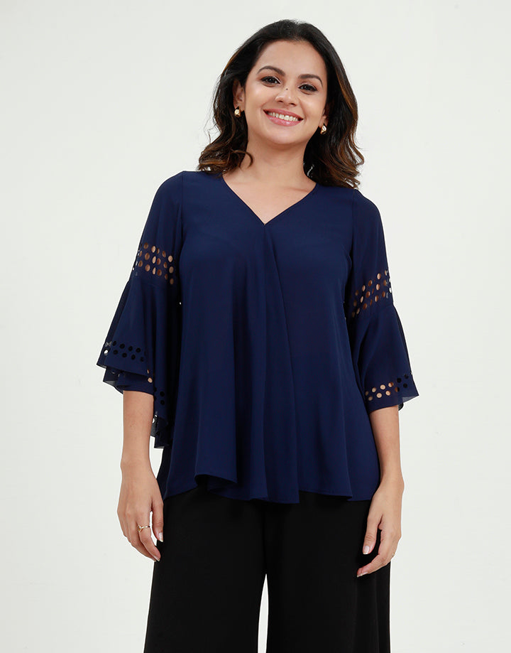 Lacer Cut Blouse with Flounce Sleeves
