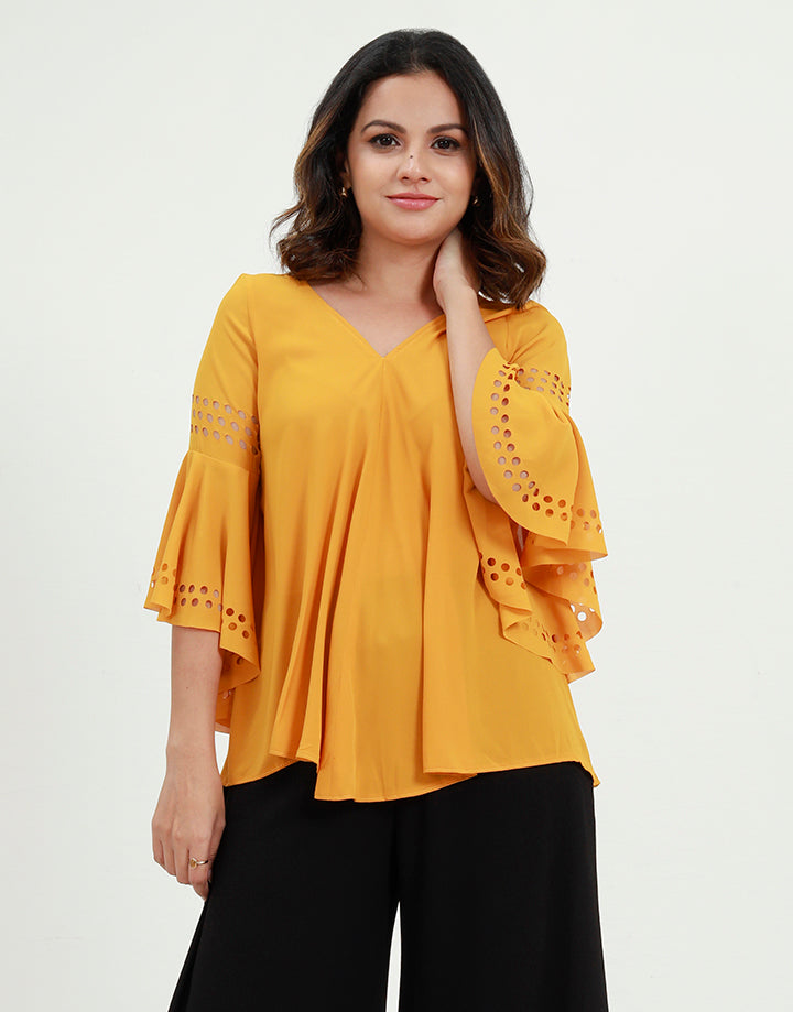 Lacer Cut Blouse with Flounce Sleeves