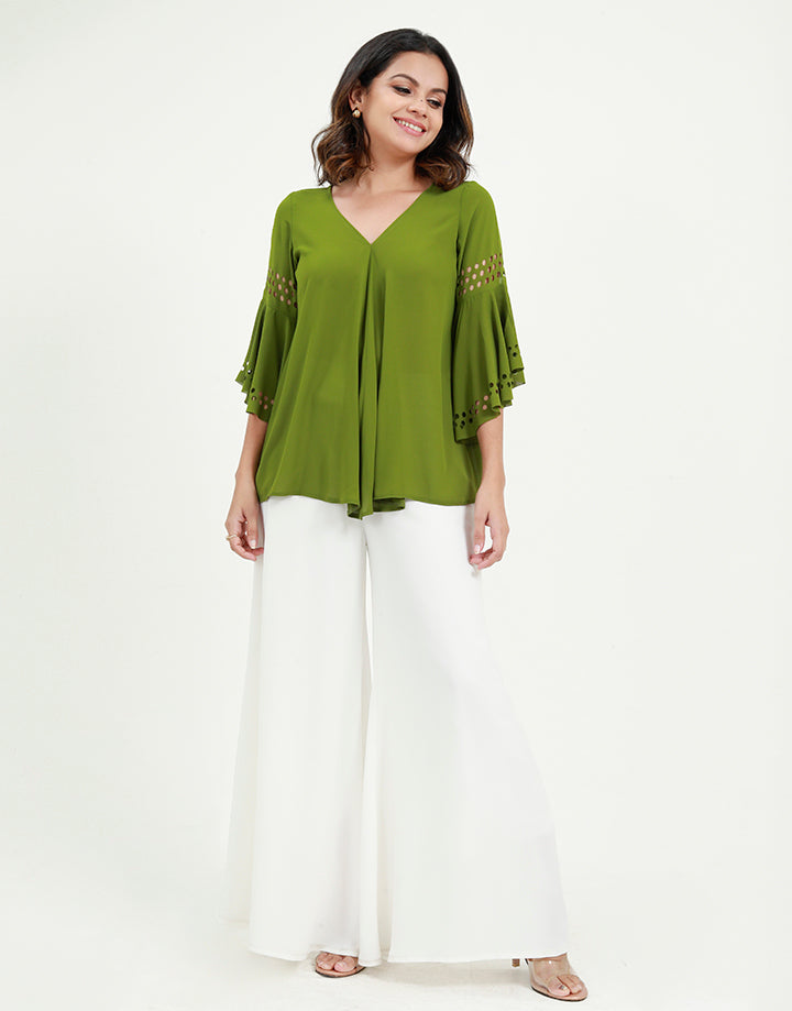 Lacer Cut Blouse with Flounce Sleeves