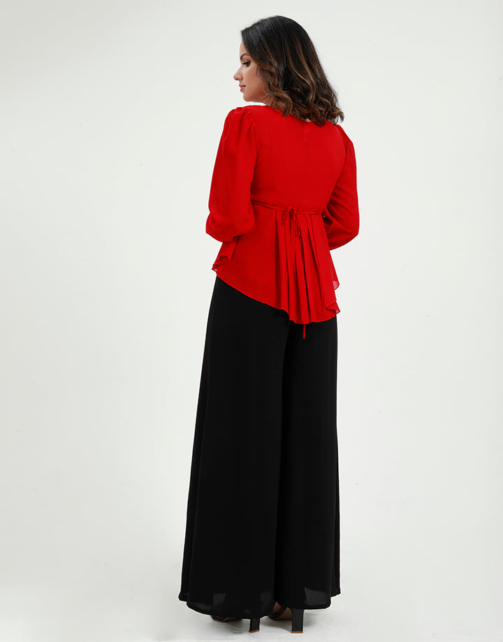 Peplum Top with Balloon Sleeves
