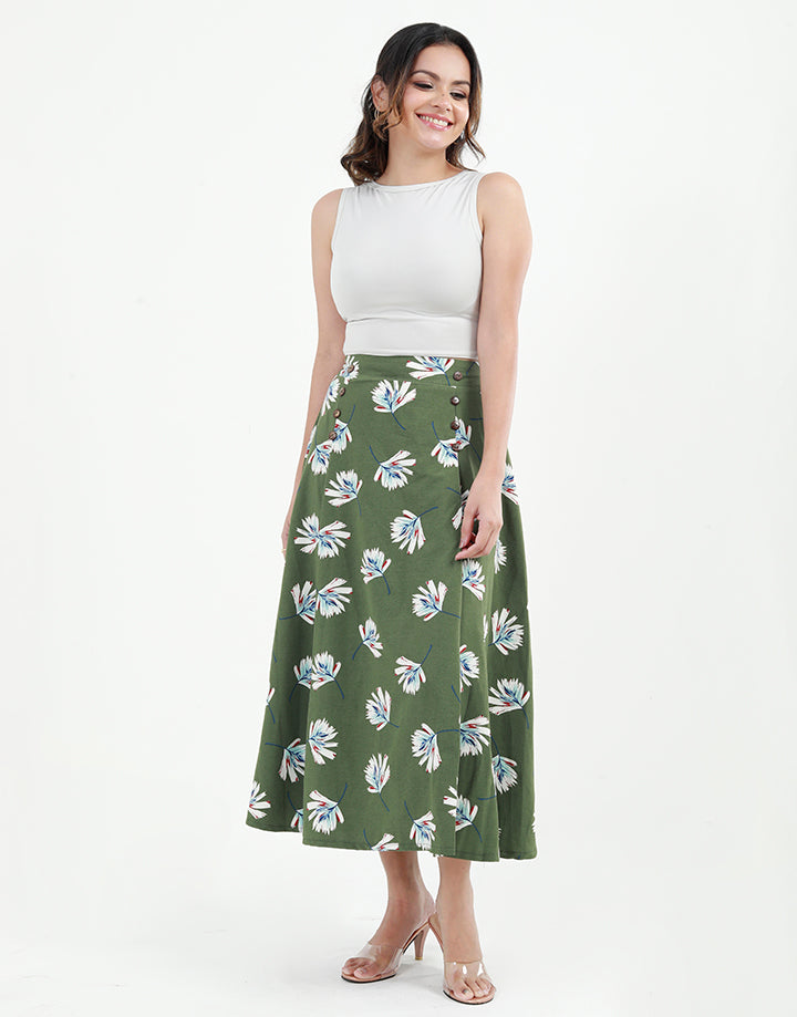 Printed Skirt with Wooden Buttons