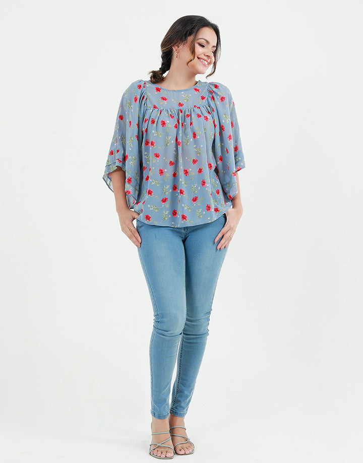 Round Neck Blouse with Kimono Sleeves