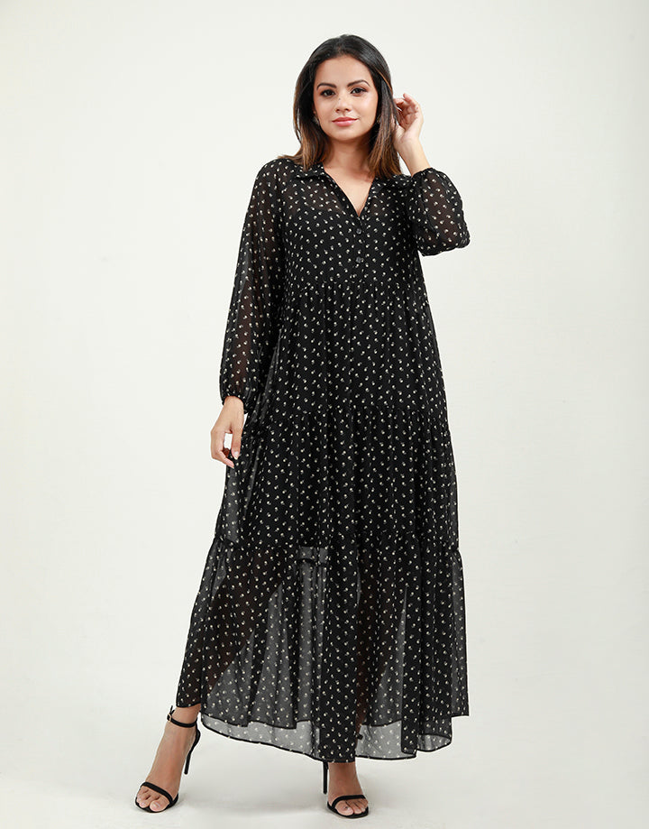 Tiered Maxi Dress with Long Sleeves